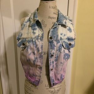 Vintage Acid Wash Ombré Studded Denim Vest